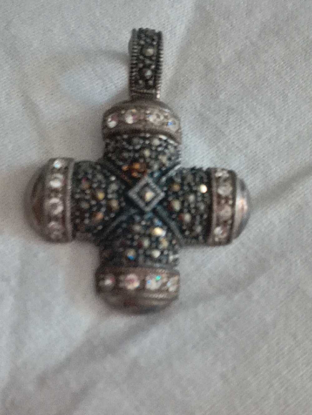 Multicolor Crystal Cross Pendant Necklace in Silver-Tone